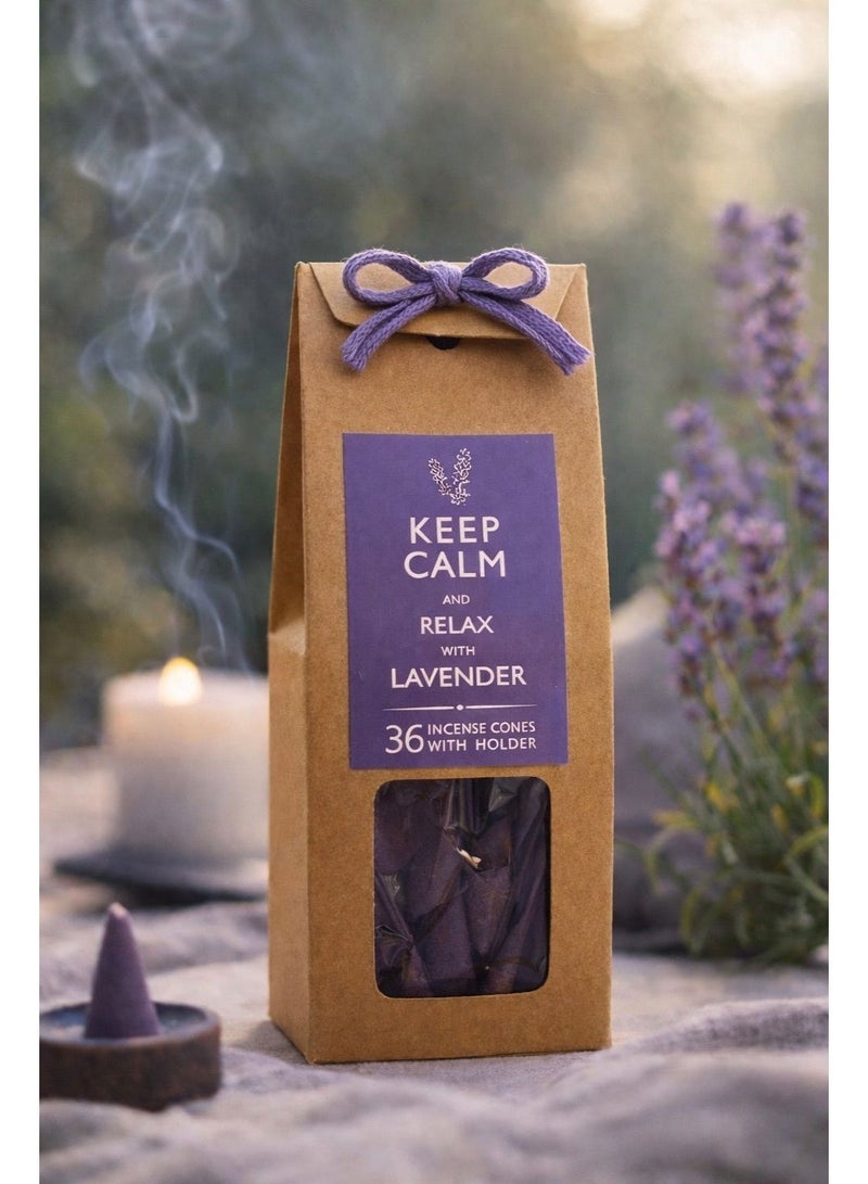 Lavender Incense Cones Set – 36 Pieces with Holder for Relaxation & Home Fragrance - Image 1